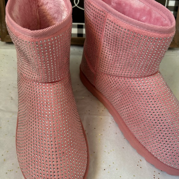 💖New Glitter Rhinestone Cozy Ankle Boots Baby Pink Statement💖 - Picture 4 of 13